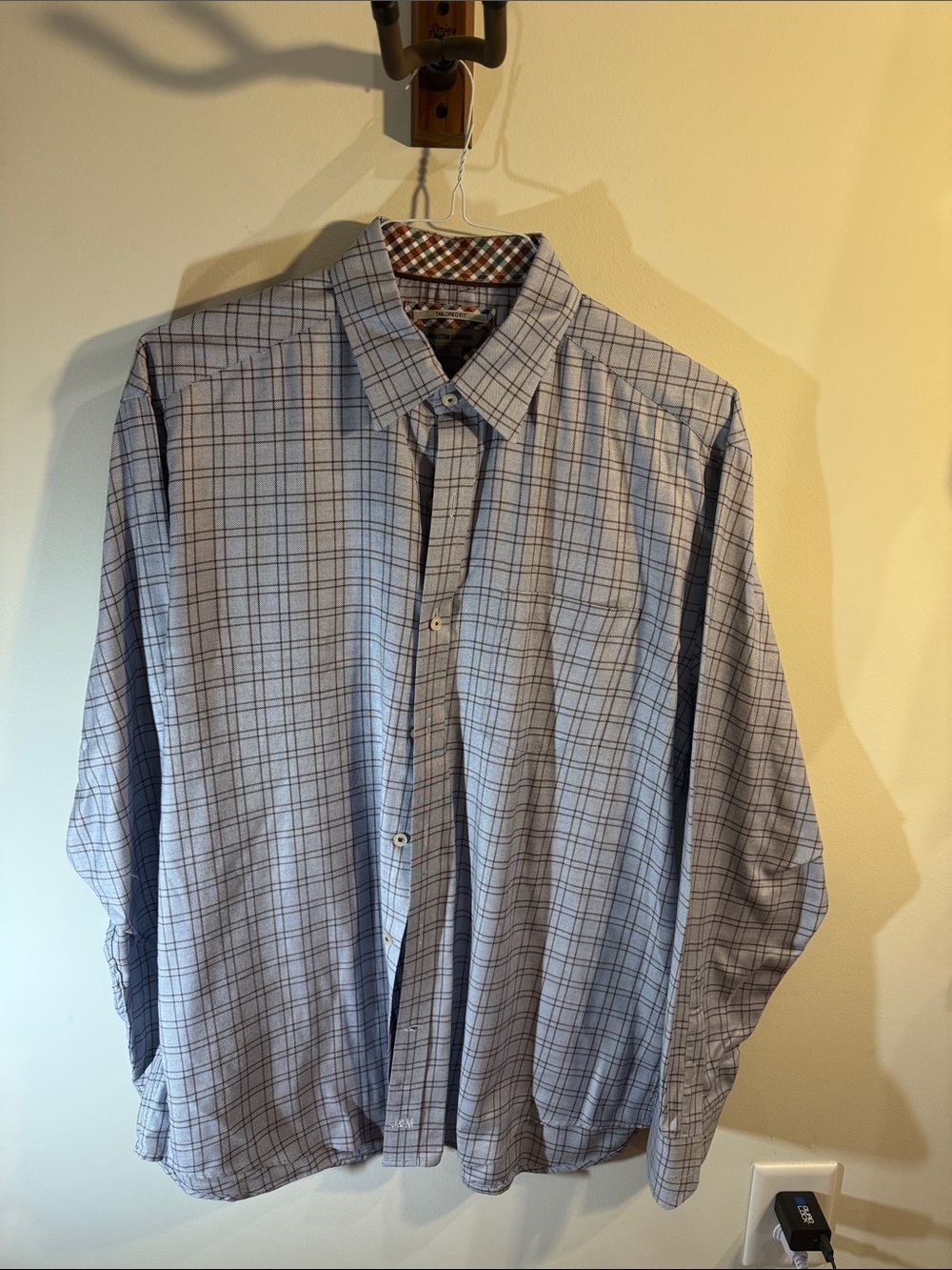 Johnston & Murphy Blue and Gray Plaid Dress Shirt